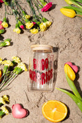 Trinkglas "Endo Warrior" mit Bambusdeckel und Strohhalm