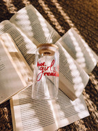 Trinkglas "hot girls read books" mit Bambusdeckel und Strohhalm