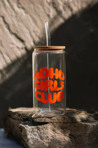 Trinkglas ADHD GIRLS CLUB mit Bambusdeckel und Strohhalm