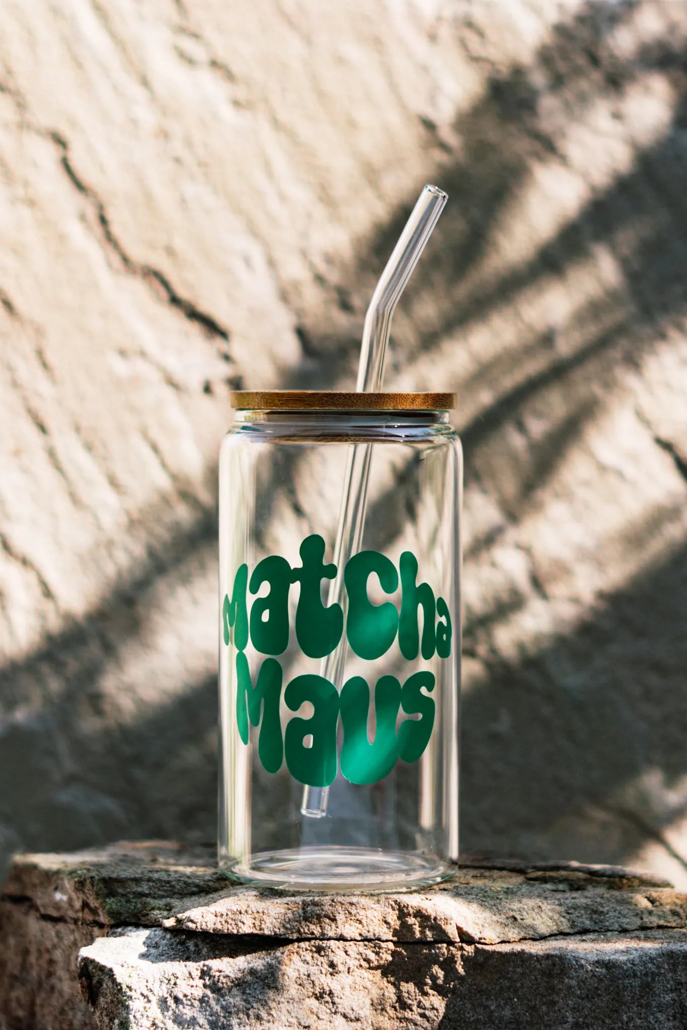 Trinkglas MATCHA MAUS mit Bambusdeckel und Strohhalm