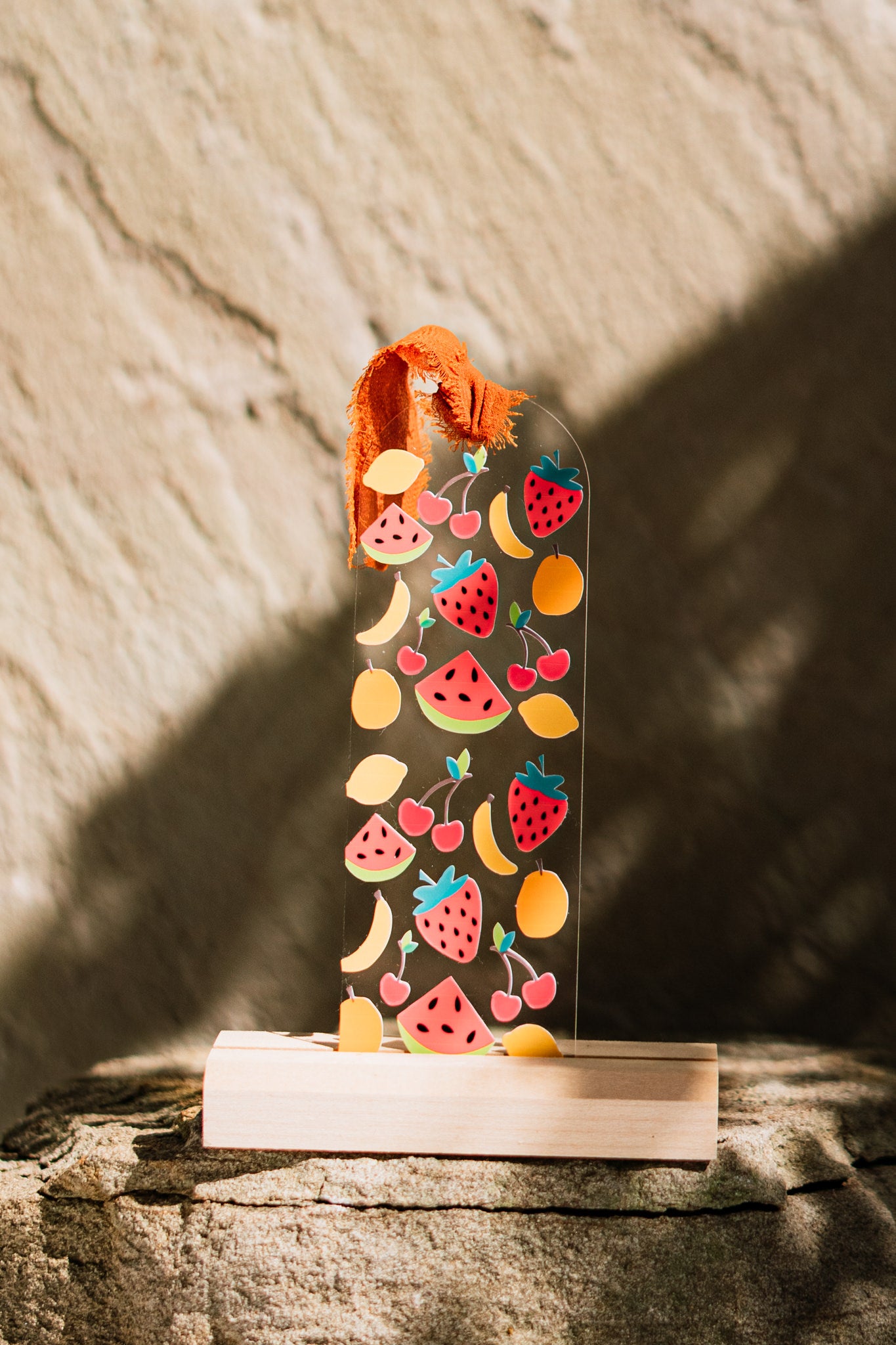Acryl Lesezeichen Sommerfrüchte mit Chiffonband