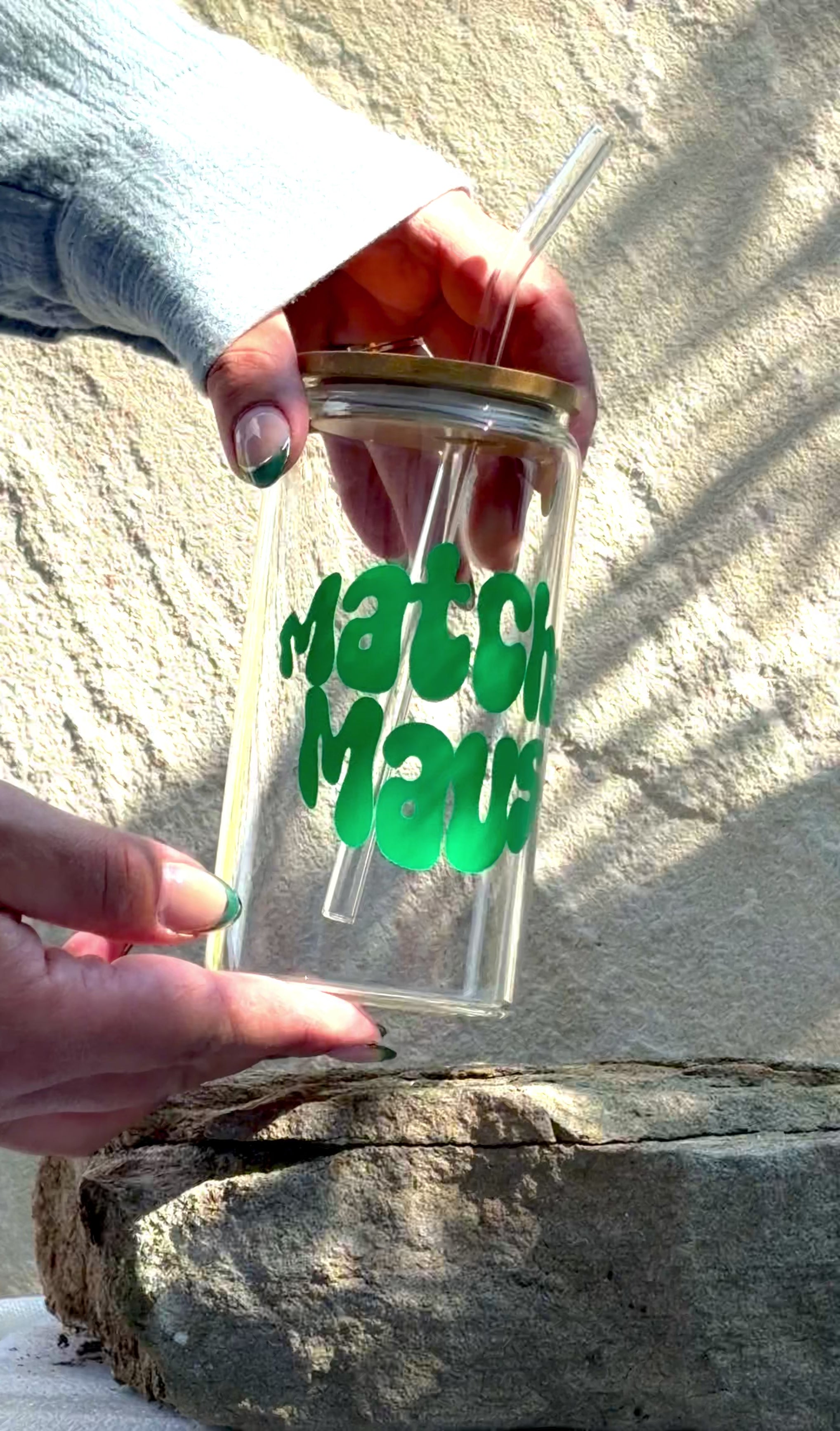 Trinkglas MATCHA MAUS mit Bambusdeckel und Strohhalm